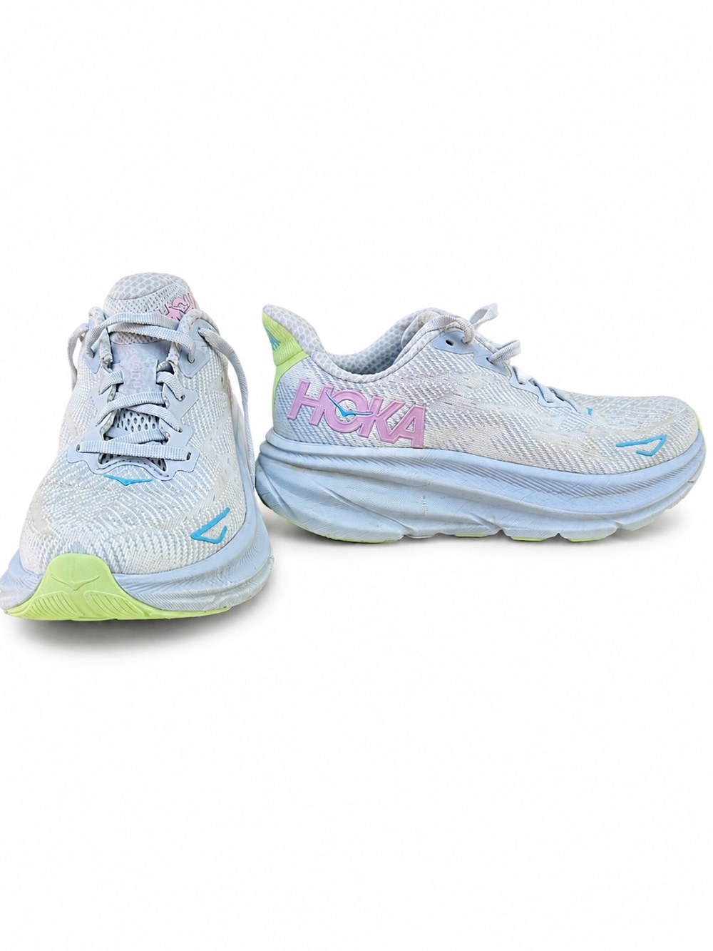 HOKA Women's Clifton 9 running shoes in Gull/Sea Ice colorway